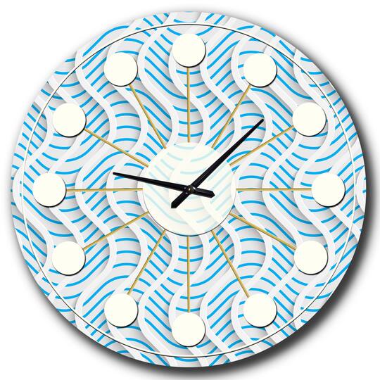 Designart 3D White & Light Blue Pattern II Mid-Century Modern Wall Clock